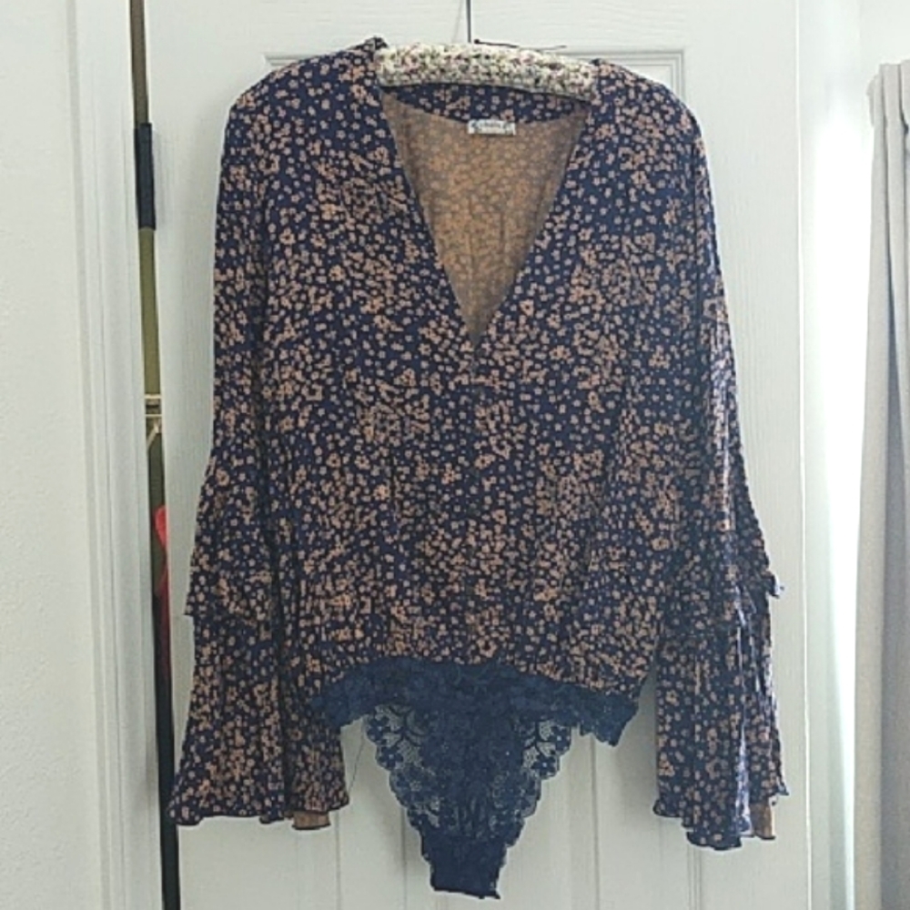 Free People Floral Long Sleeve Bodysuit